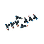 Set of 8 DeatschWerks 42lb fuel injectors for 6.0L LS2 engines in Cadillac, Chevrolet, and Pontiac vehicles.