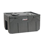 37-inch Dee Zee plastic specialty utility chest with raised tread pattern and molded cup holders on the lid.
