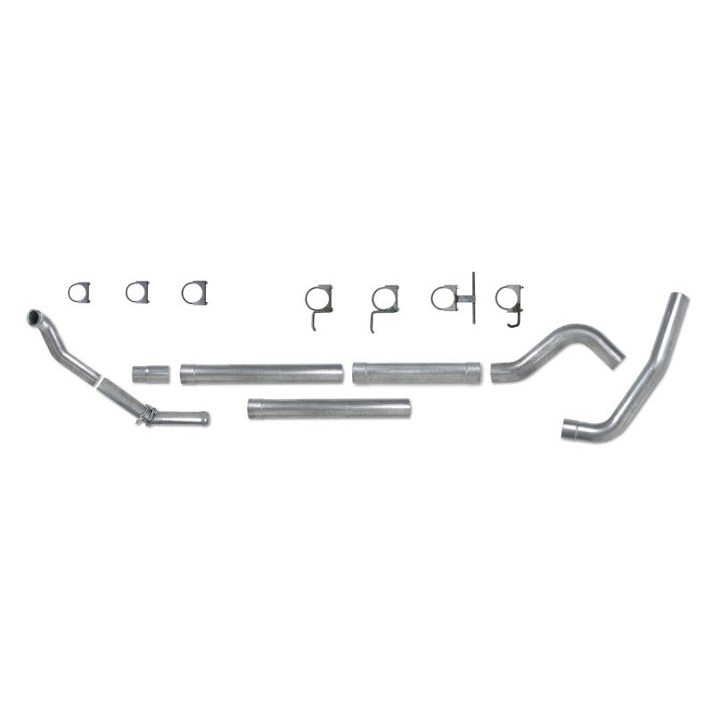 Diamond Eye 4-inch aluminized turbo-back single exhaust kit with muffler replacement pipe for 7.3L Powerstroke Ford trucks.