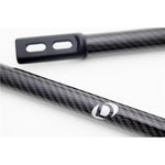 Dinan carbon fiber front strut tower brace with black powder-coated forged aluminum ends for E9X BMW M3.