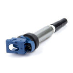 Blue Dinan performance ignition coil for BMW and Mini engines featuring the Dinan logo and factory-style connector.