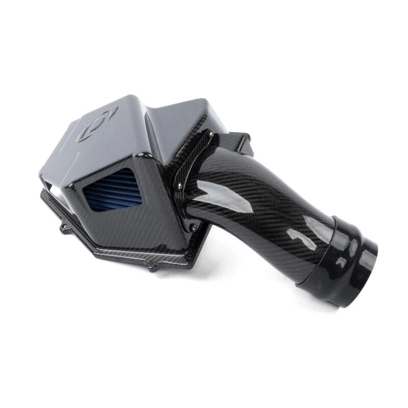 Dinan high-flow carbon fiber cold air intake system with reusable cotton filter for 2016-2026 BMW B58 engines.