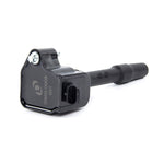 Black Dinan high-output ignition coil D650-0008 featuring the brand logo on the connector housing.