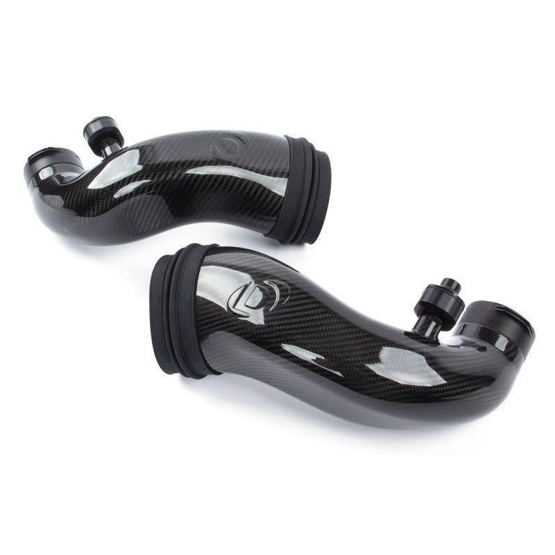 Dinan gloss 2x2 carbon fiber turbo inlet pipes with aluminum adapters for BMW M5 and M8