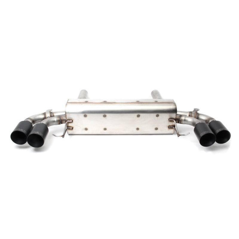 Dinan Freeflow Axleback Exhaust for BMW M550i featuring 304 stainless steel piping and four ceramic black tips.