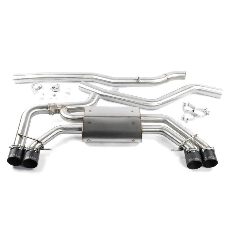 Dinan Freeflow Axleback Exhaust with quad 95mm black ceramic coated tips and stainless steel muffler for BMW M40i models.