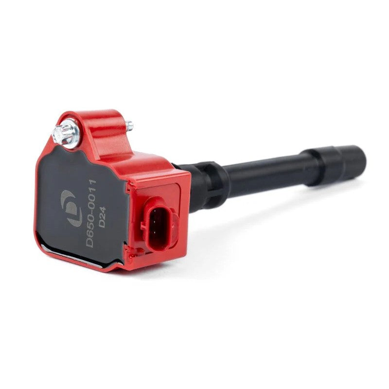 Dinan high-performance red ignition coil with embossed logo for select BMW and Alpina models