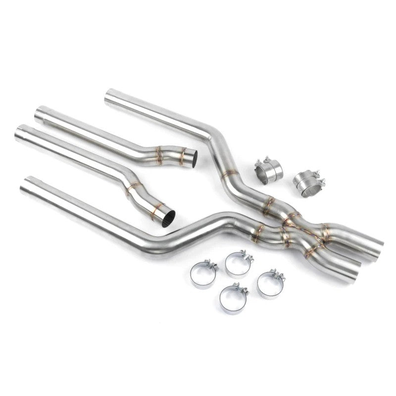 Dinan T304 stainless steel 3.25-inch high-flow mid-exhaust section with mandrel-bent X-pipe for BMW X5 M and X6 M