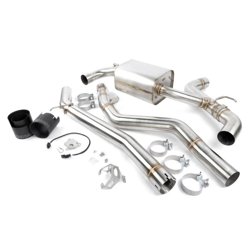 Dinan Freeflow axleback exhaust with dual 4.5-inch black ceramic coated tips for 2020-2026 Toyota GR Supra.