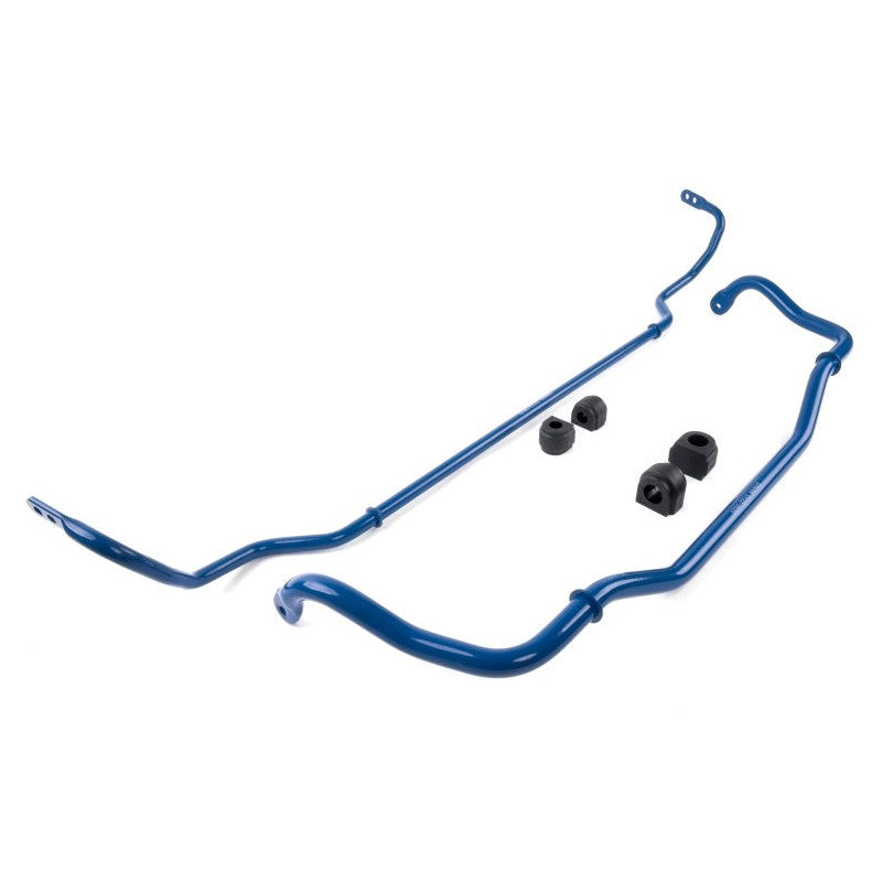 Dinan front and rear adjustable tubular sway bars with blue polyurethane bushings for 2019-2026 BMW models.