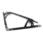 Dinan 2x2 twill carbon fiber strut tower brace with aluminum mounting points for BMW G8X M2, M3, and M4.