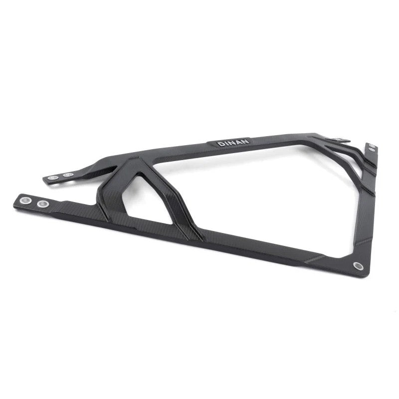Dinan G8X 2x2 twill carbon fiber strut tower brace with aluminum mounting points for 2021-2026 BMW M2 M3 M4