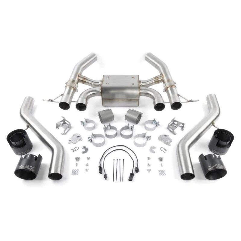 Dinan Freeflow axleback exhaust with four 4.5-inch black ceramic coated tips and 304 stainless steel piping for BMW M2.