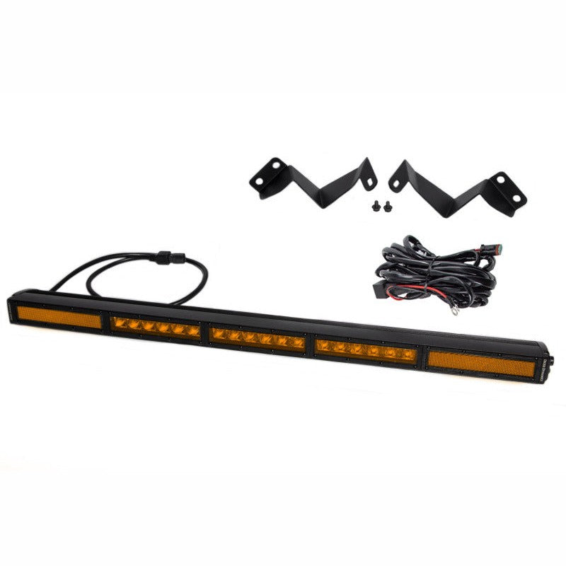 Diode Dynamics SS30 Stealth 30-inch amber combo light bar kit with black powdercoated steel brackets for Toyota Tacoma.