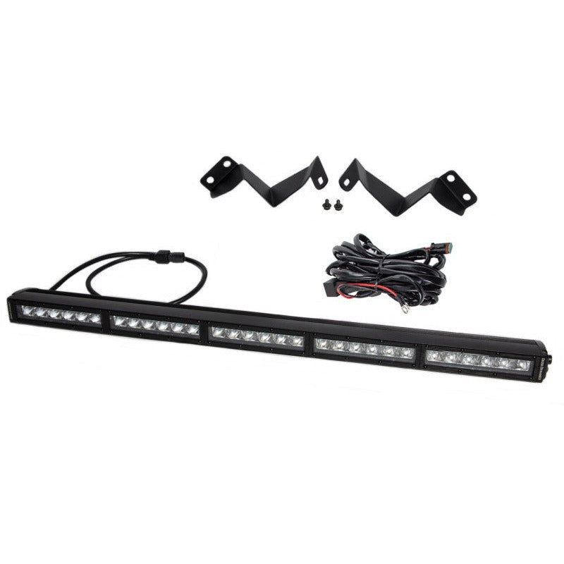 Diode Dynamics SS30 30-inch white LED light bar and steel mounting brackets for 2016-2023 Toyota Tacoma lower grille.