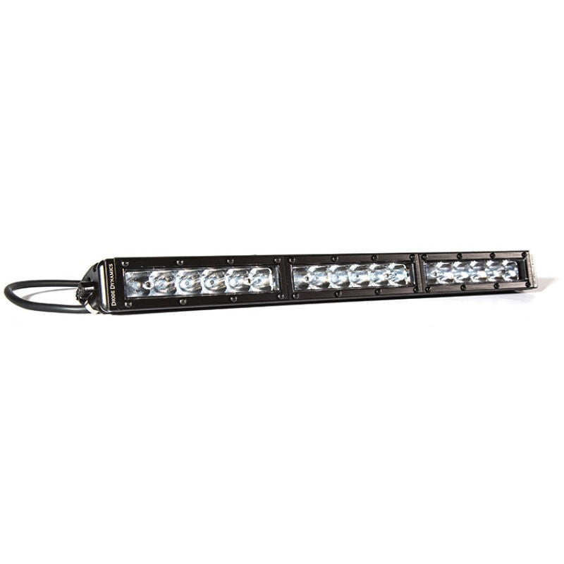 Diode Dynamics 18 inch Stage Series single row straight LED light bar with clear lens and matte black housing.