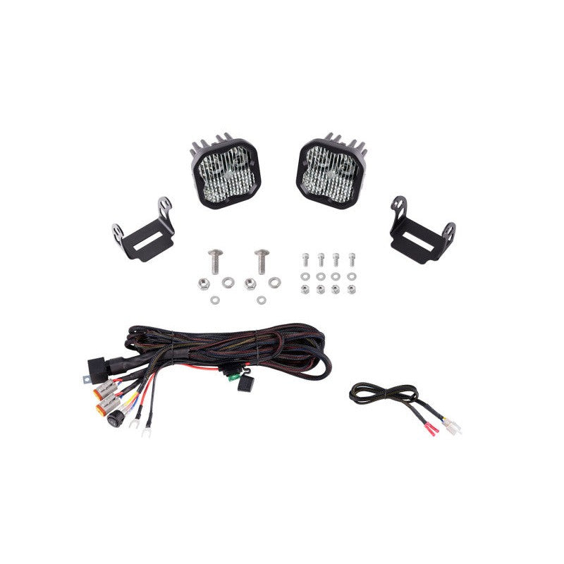 Diode Dynamics SS3 Pro White Combo LED pod lights mounted on stainless steel ditch brackets for a 2021-2025 Ford Bronco.