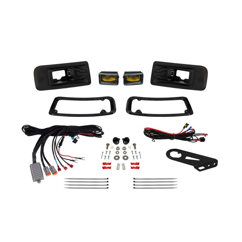 Diode Dynamics Elite Series yellow LED fog light kit with black textured mounting bezels for 2022-2024 Ford Maverick.