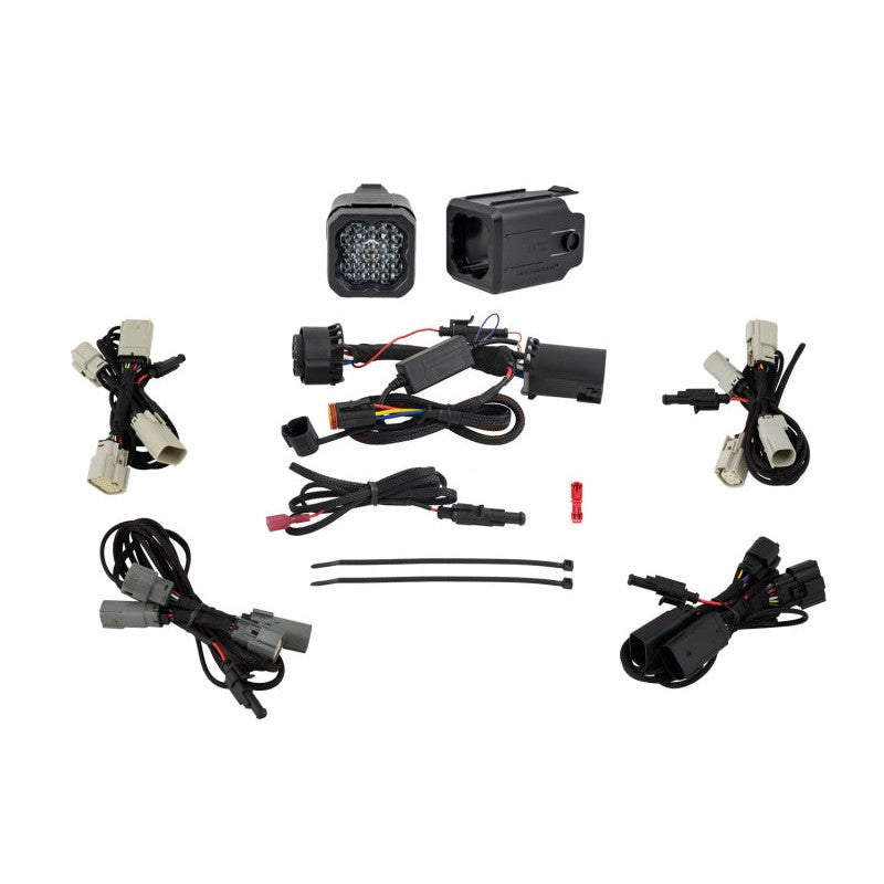 Diode Dynamics C1R LED pod hitch mount kit installed in a Ford F-150 receiver showing the red light function.