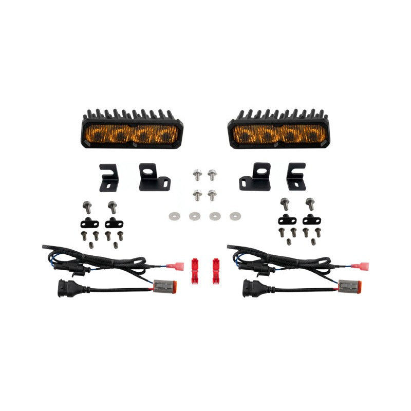 Diode Dynamics SS6 Max yellow LED light bars with vehicle-specific brackets for 2024-2026 Toyota Tacoma and 4Runner.