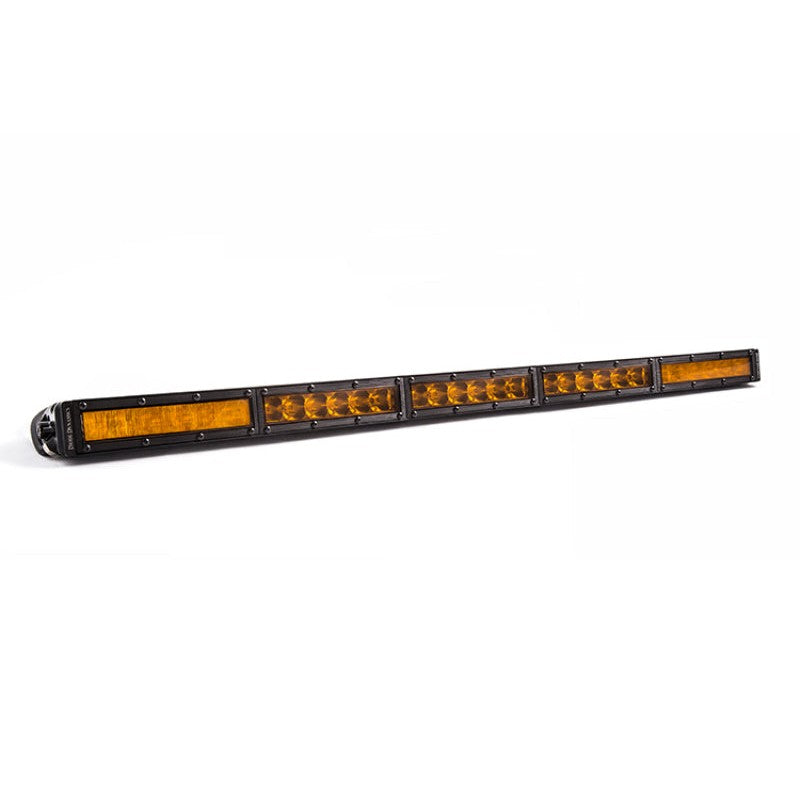 Diode Dynamics 30 inch Stage Series amber single row straight LED light bar with slim matte black housing.