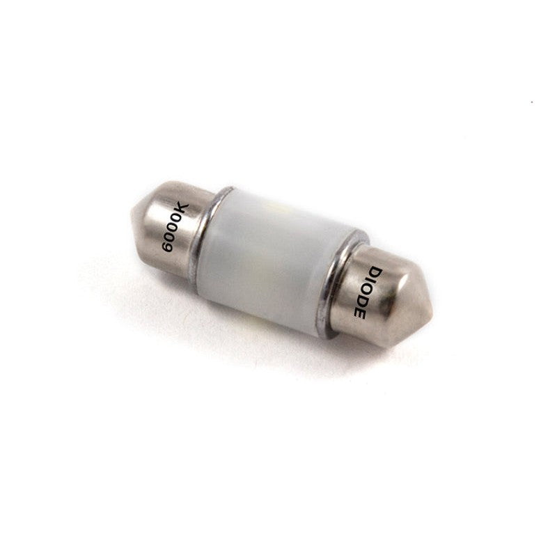 Diode Dynamics HP6 31mm festoon LED bulb with a frosted cover and eight high-power LEDs.