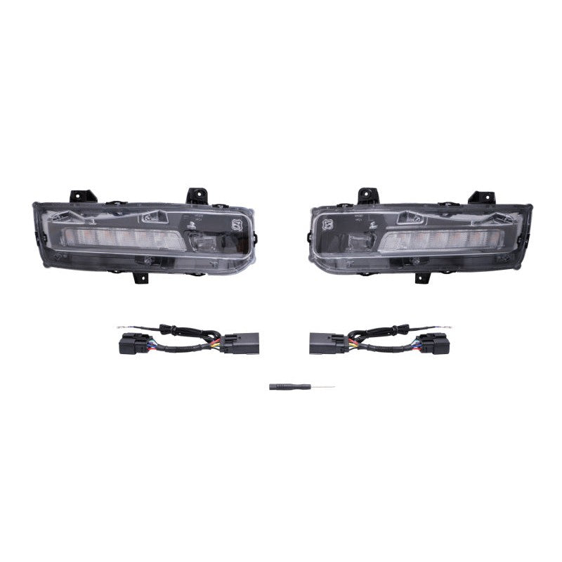 Pair of Diode Dynamics Elite Series combination fog lamps with gloss black bezels for 2018-2023 Ford Mustang.