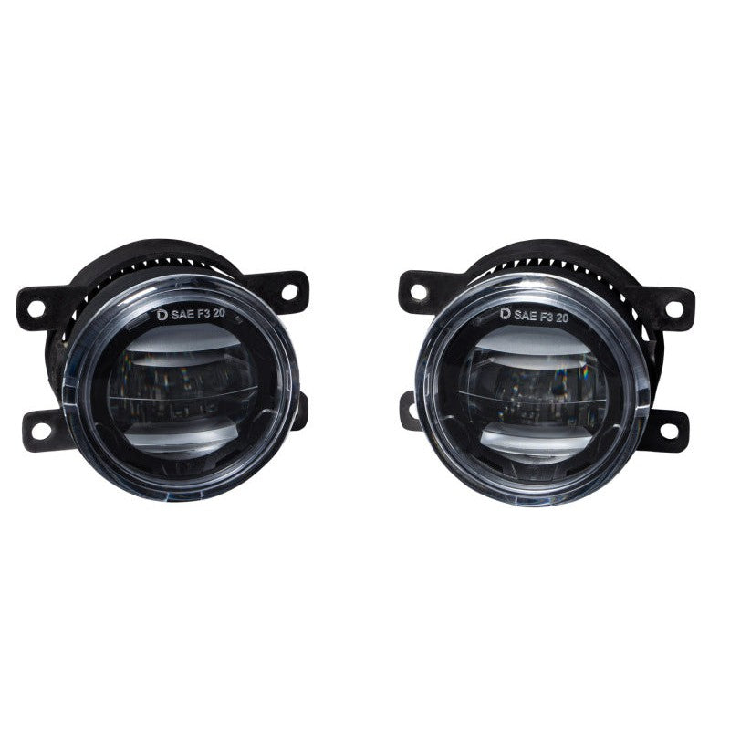 Diode Dynamics Elite Series Type A White LED Fog Lamp pair with custom optics and integrated amber backlight.