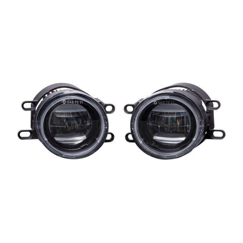 A pair of Diode Dynamics Elite Series Type B White Fog Lamps showing the custom optics and internal LED circuitry.