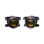 A pair of Diode Dynamics Elite Series Type M yellow fog lamps showing the custom engineered lens and internal emitters.