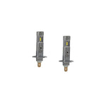 Pair of Diode Dynamics SL2 H1 white LED bulbs featuring a fanless metal housing and integrated heatsink.