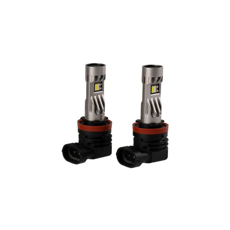 A pair of Diode Dynamics SL2 Pro H11 White LED bulbs showing the integrated cooling fan and wire-free compact housing.