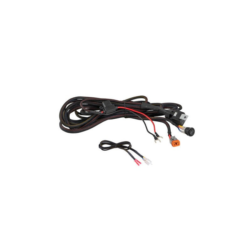 Heavy-duty 14AWG wiring harness with 4-pin Deutsch DT connector, waterproof fuse, and 60A relay for LED light pods.