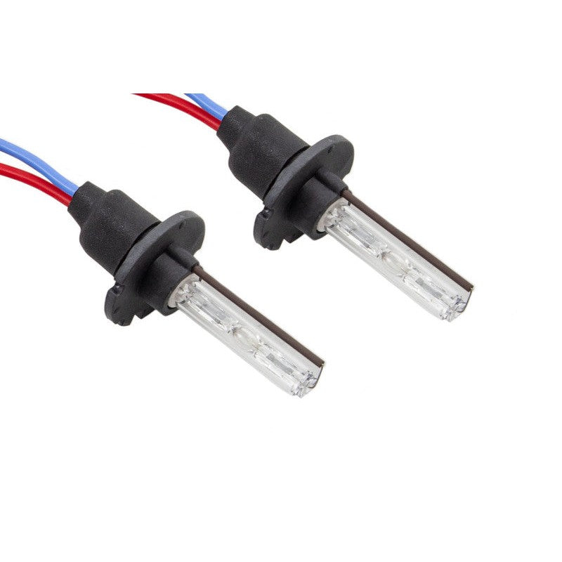 Pair of Diode Dynamics D2H HID bulbs featuring ceramic bases and German quartz glass tubes for replacement.