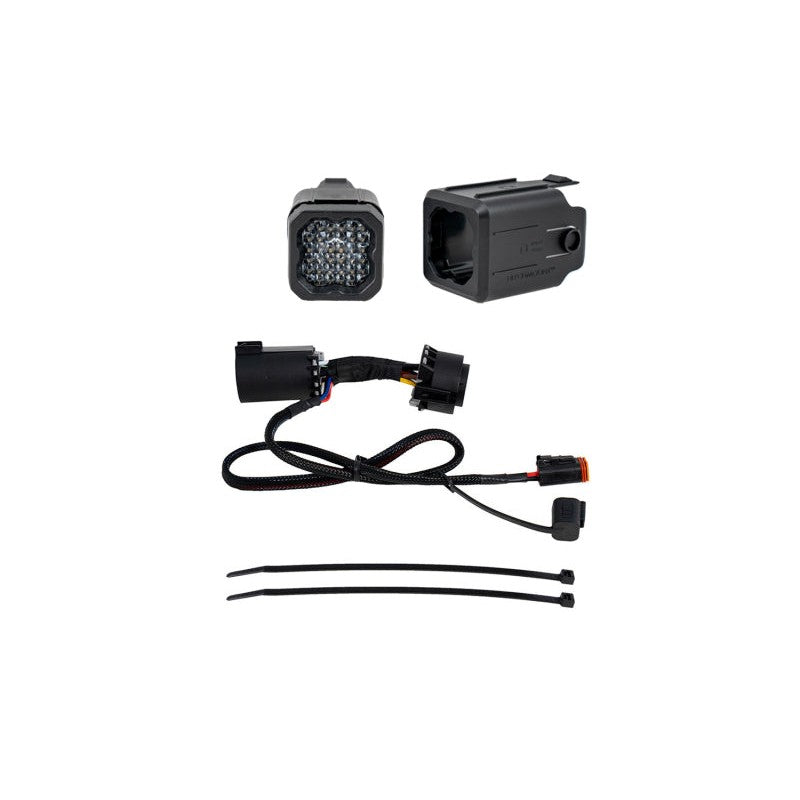 Diode Dynamics SSC1 LED pod reverse light kit installed in a 2-inch vehicle trailer hitch receiver.