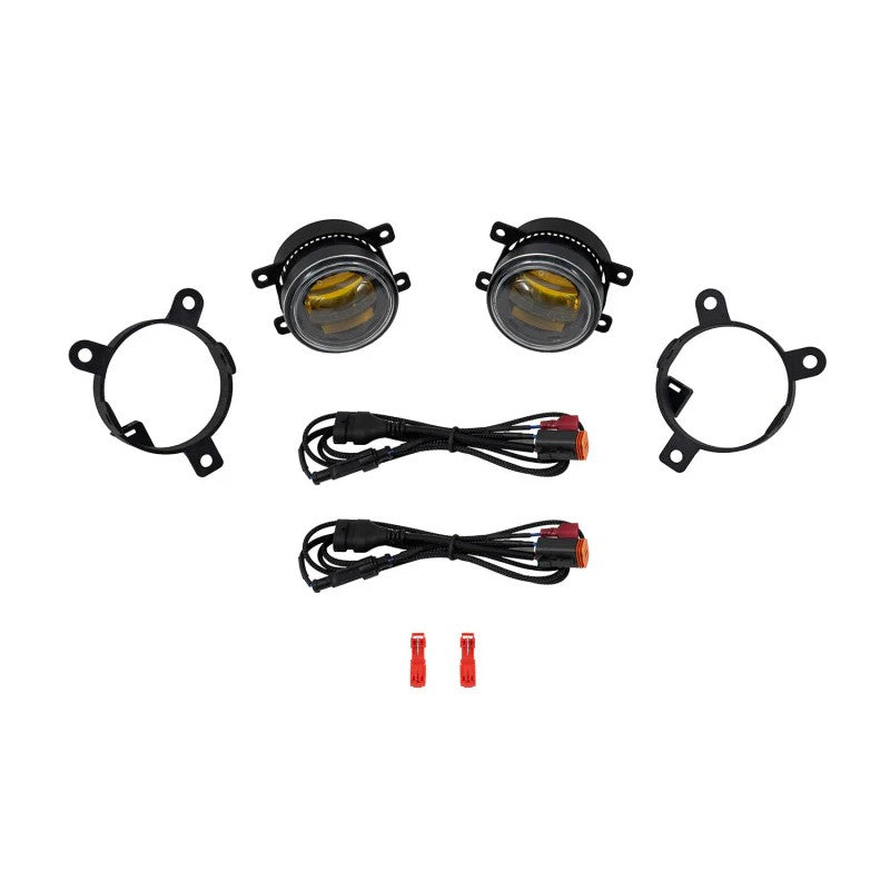 Diode Dynamics Elite Series LED fog lamp with custom Subaru brackets and integrated amber backlight functionality