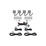 Diode Dynamics Stage Series dual-color Red/White LED rock light 4-pack with integrated lenses and M8 center bolts.