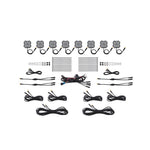 Eight Diode Dynamics Stage Series dual-color red and white LED rock light pods with M8 connectors and mounting hardware.