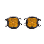 Diode Dynamics SS3 Max LED pods with yellow fog lenses, amber backlight, and Type B round mounting brackets.