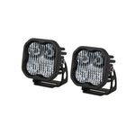 Pair of Diode Dynamics SS3 Pro 3-inch LED pods with white combo lenses and integrated white backlight accents.