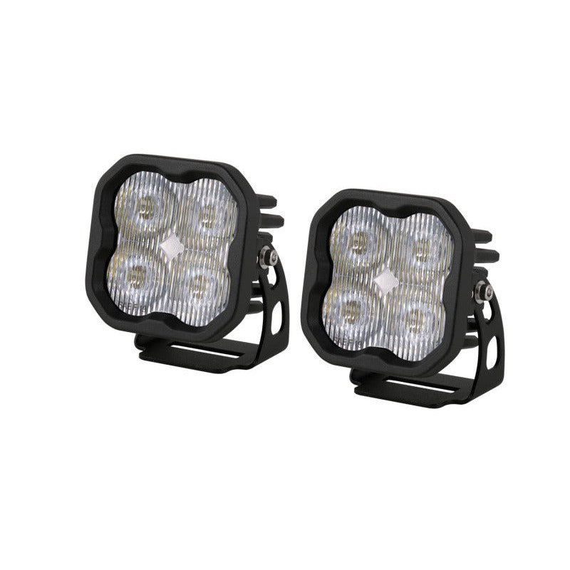 Pair of Diode Dynamics SS3 Pro White SAE Fog LED pods with black aluminum housing and TIR optics.