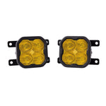Diode Dynamics SS3 Pro 3-inch yellow LED fog light pods with Type AS mounting brackets and wiring adapters.