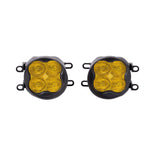 Diode Dynamics SS3 Pro Type B yellow LED fog light pods with round mounting brackets and integrated amber backlight.