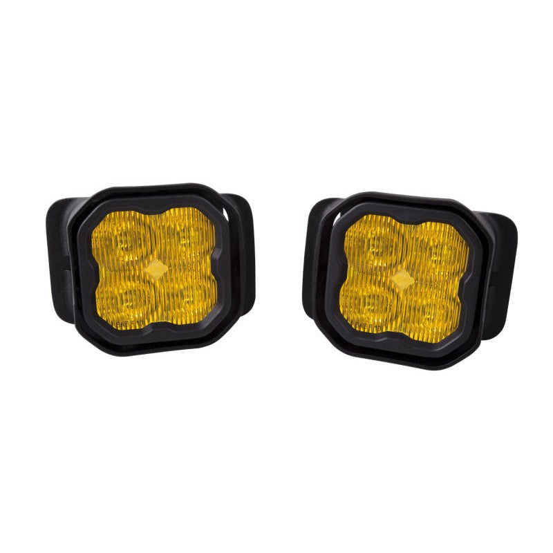 Diode Dynamics SS3 Pro Type F2 yellow LED fog light pods with round Ford mounting brackets and wiring adapters.