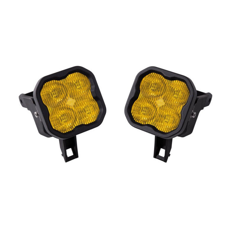 Diode Dynamics SS3 Pro 3-inch yellow LED fog light pod with round bracket for 1999-2010 Ford F-Series and Ranger trucks.