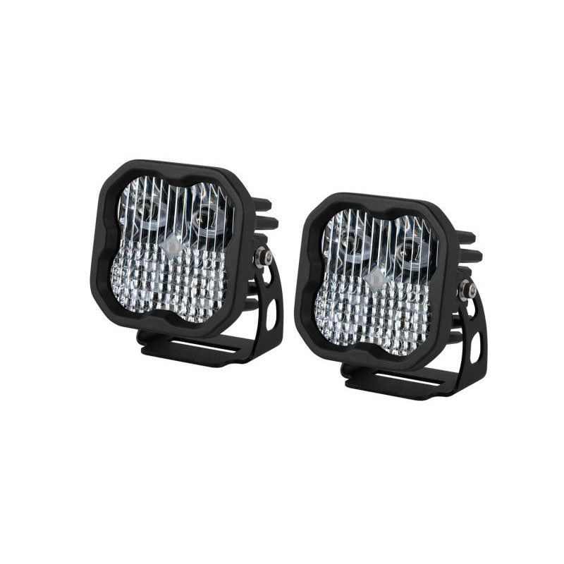 Pair of Diode Dynamics SS3 Sport 3-inch square LED pods featuring TIR optics and white combo beam lenses.