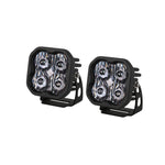 Pair of Diode Dynamics SS3 Sport 3-inch LED light pods with white backlight and SAE driving beam lenses.