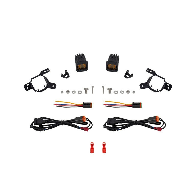 Diode Dynamics SSC1 Type G3M LED fog light pod with 3D-printed mounting bracket and wiring adapter harness.