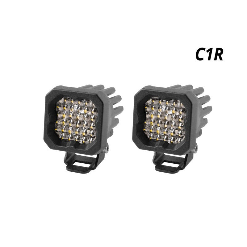 Diode Dynamics Stage Series C1R White Flood LED Pods featuring compact pin-fin heatsinks and TIR optics.