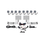 Diode Dynamics Stage Series 8-pack RGBW LED rock lights with wiring harness, aluminum heatsinks, and mounting hardware.